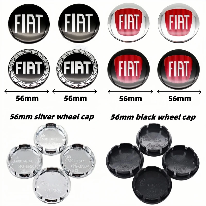 4pcs 56mm 3D logo Car Wheel Center Hub Cap Auto Rim Refit Dust-proof Badge Covers for Fiat 500 Doblo Palio Punto Panda Hubcaps