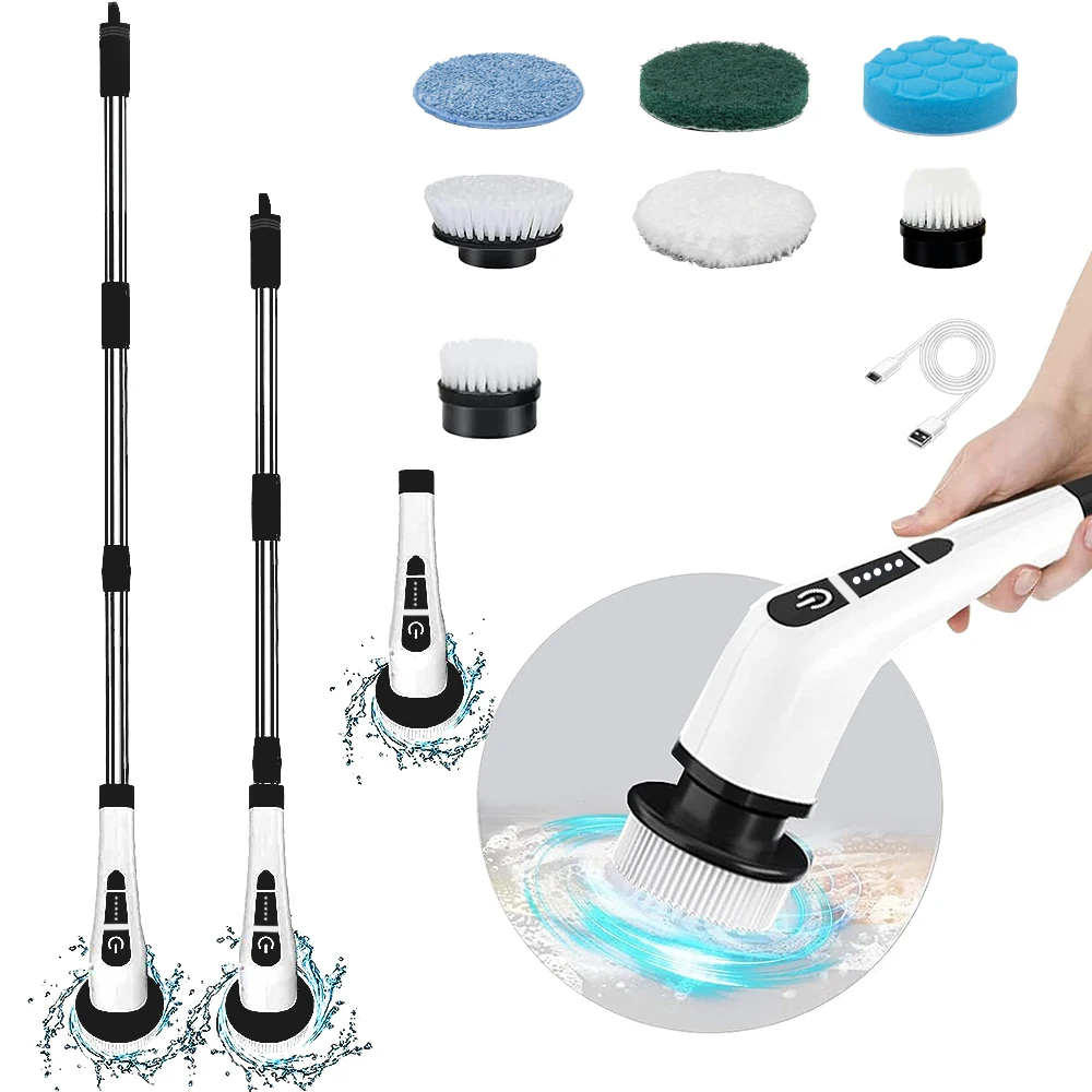 

Electric Spin Scrubber with 7 Replaceable Brush Heads, Cordless Rechargeable Cleaning Brush with Adjustable Extension Handle, Suitable for Bathroom, Kitchen, Tile, Shower Cleaning Kit
