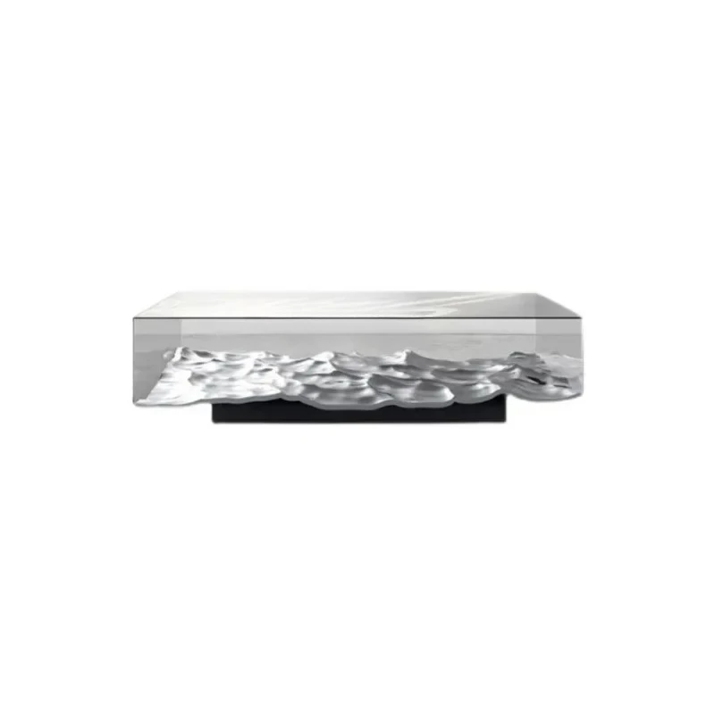 A Nordic Modern Light Luxury Simple Water Ripple Glass Transparent Glass Wave Side Table Living Room Modern Art Style Tea Table