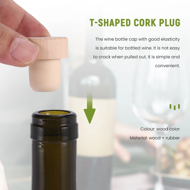 Wine Bottle Corks T Shaped Cork Plugs For Wine Cork Wine Stopper Reusable Wine Corks Wooden And Rubber (12 Pieces)