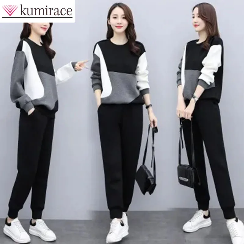 

Large size fashion suit for women in early autumn 2025, new slimming, casual, sporty, and trendy two-piece set pant sets