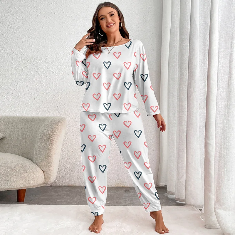 Winter Big Size 5XL Pajama Sets  Long-Sleeved Cartoon Bear Love Homewear Sets Womens Cartoon Nightwear Casual Pijamas