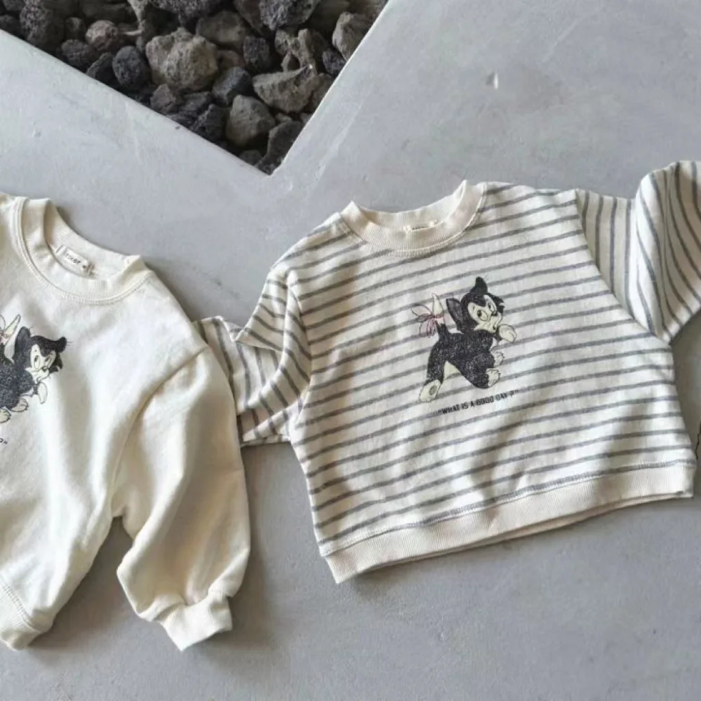 2024 Autumn New Baby Long Sleeve Casual Sweatshirt Cute Cartoon Print Toddler Girl Pullover Cotton Infant Boy Sweatshirt