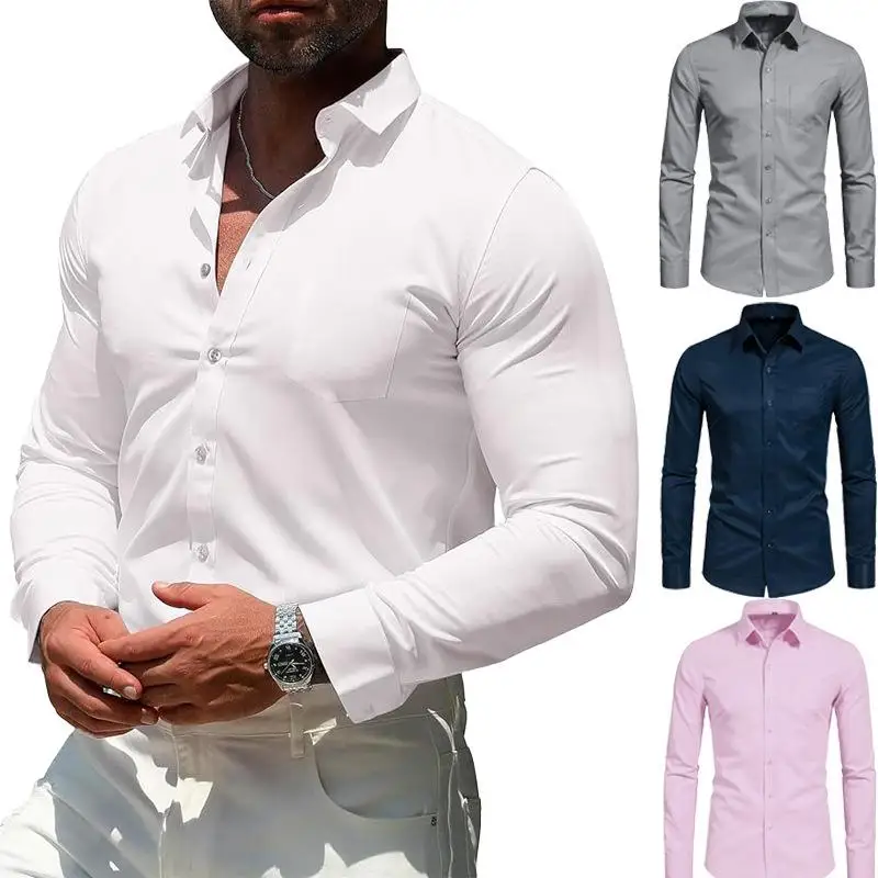 

Men's Slim Fit Long Sve irt Four Way Stretch Formal irt Collar PU Material Resistant to Creasing Daily Wear