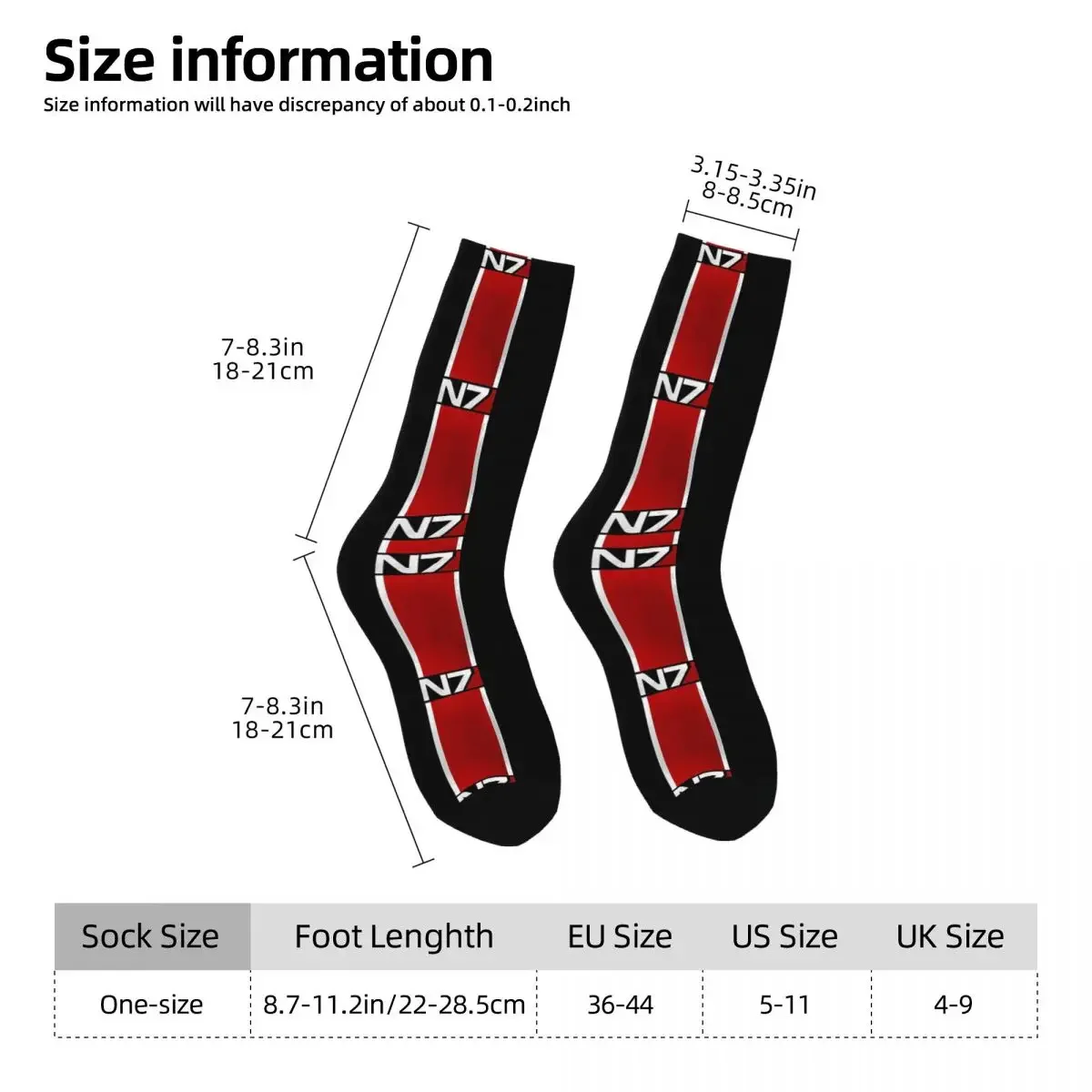 Mass Effect Vertical N7 Socks Harajuku Sweat Absorbing Stockings All Season Long Socks for Man's Woman's Birthday Present