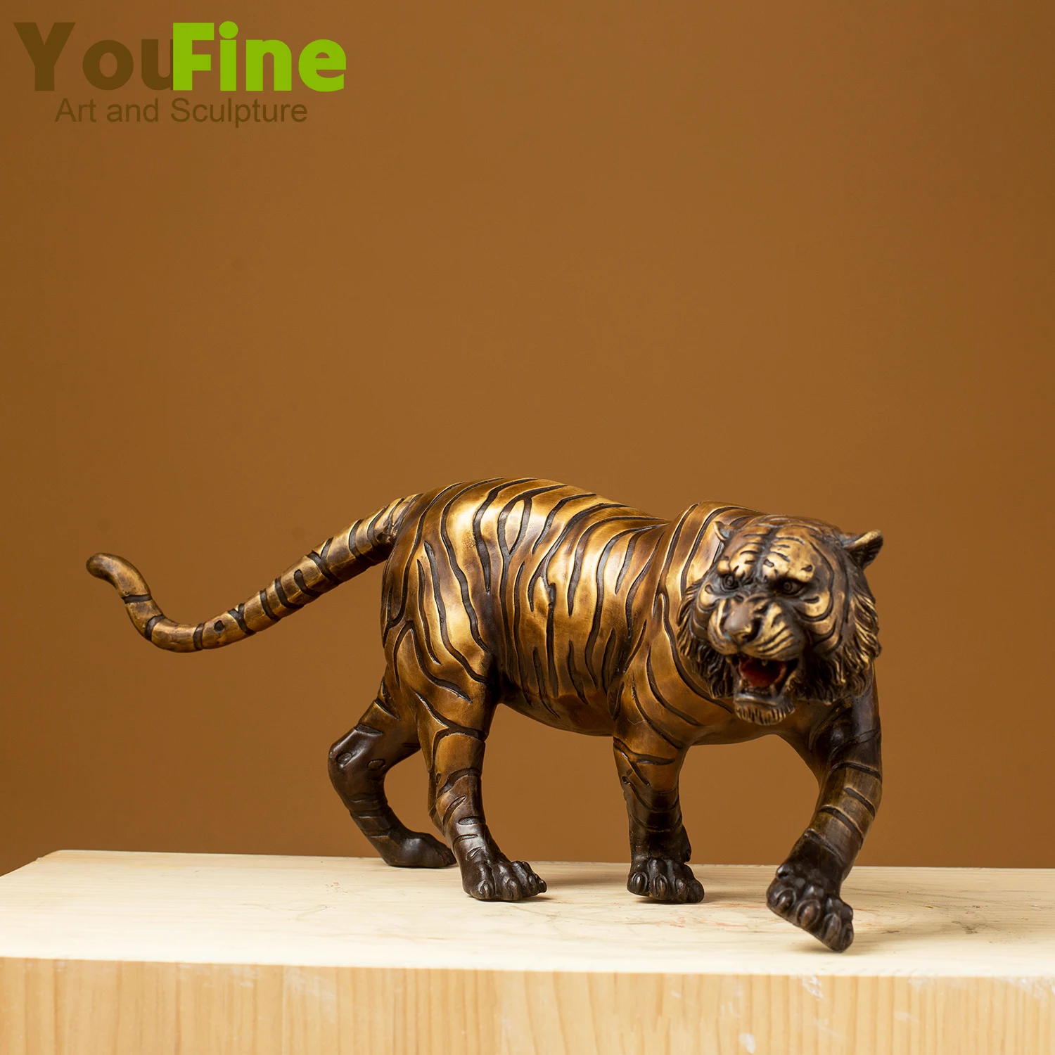 19“ Bronze Tiger Statue Bronze Casting Tiger Sculpture Wild Animal Sculptures Home Decor Handcrafts Vintage Art Ornament Gifts