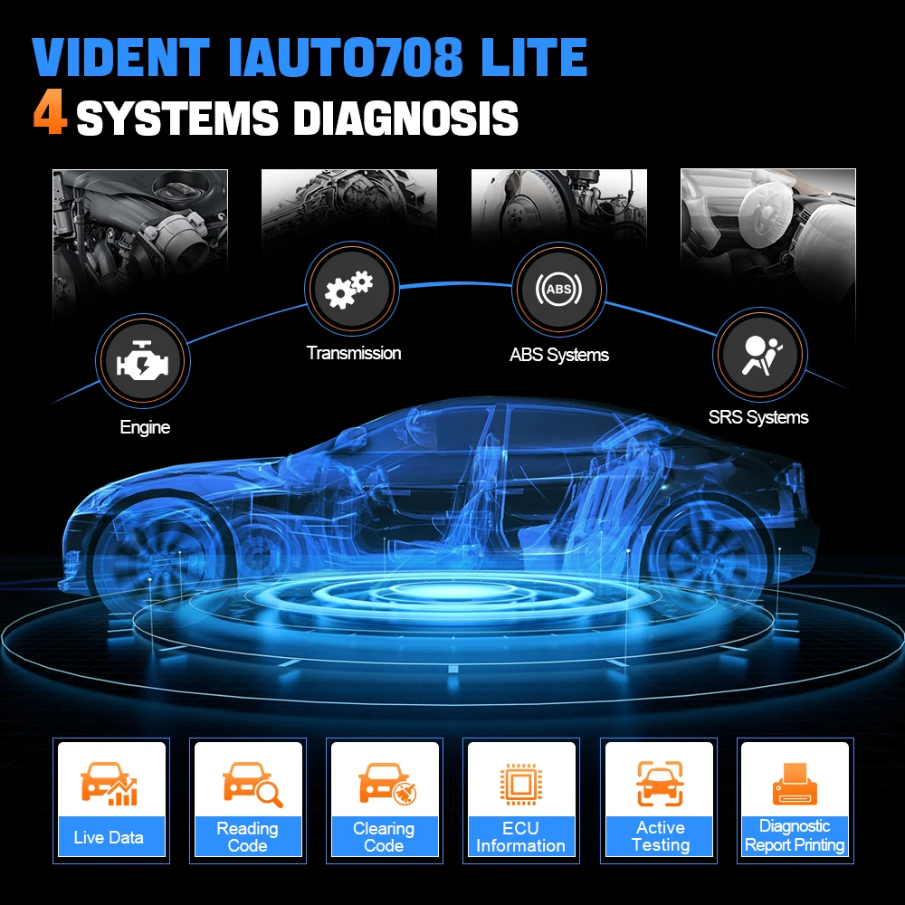 Vident-IAuto708 lite obd2自動車診断ツール、エンジン、abs、エアバッグ、sas、obd 2、odb2、自動車スキャナー、コードリーダー