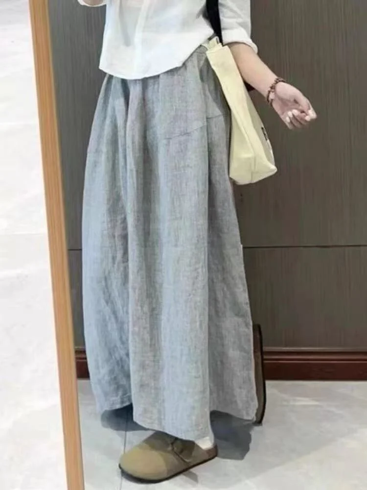

Casual Cotton Linen Wide Leg Pants High Waist Loose Fit Spring Summer Grey Loose Style Women's Trousers Straight Tube Pants