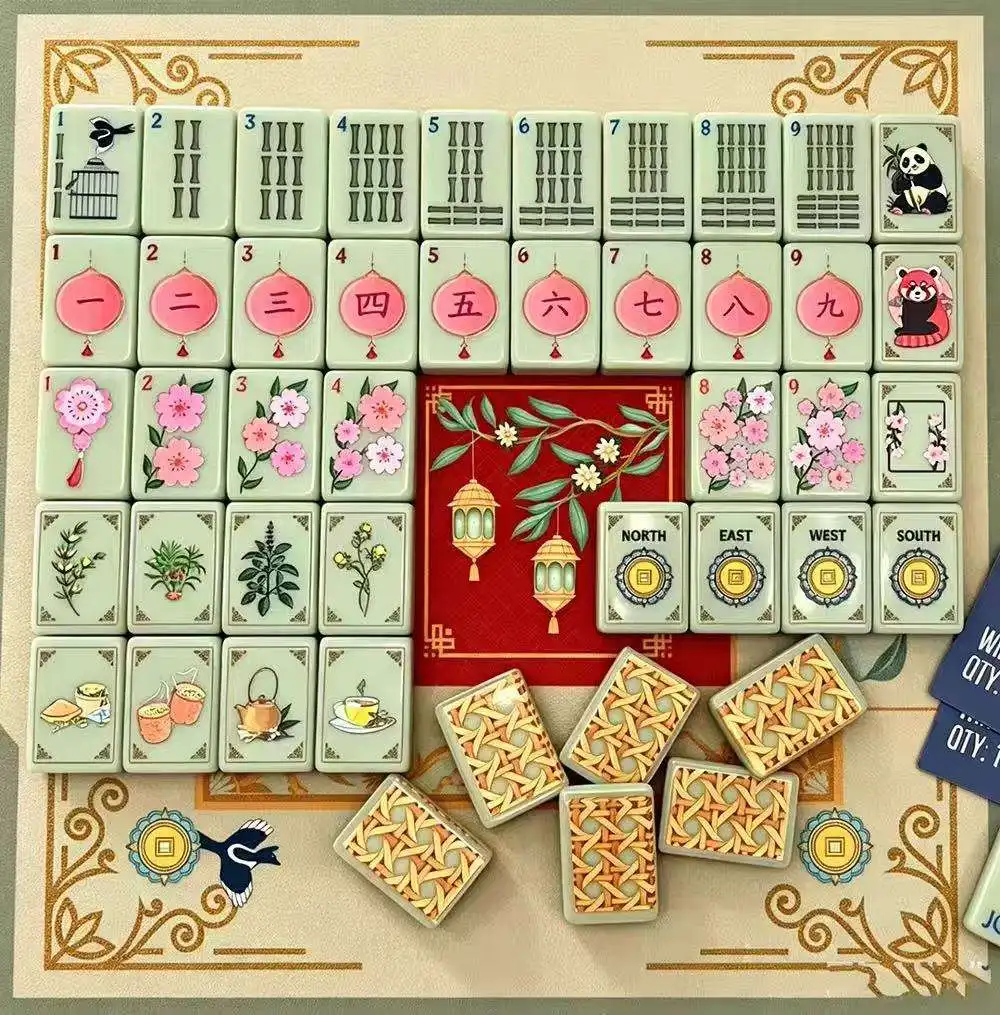American Mahjong Set, 160 Acrylic Tiles, Double Sided, Carved Pearl, Gemstone, Garden Party, In Stock, Fast Shipping