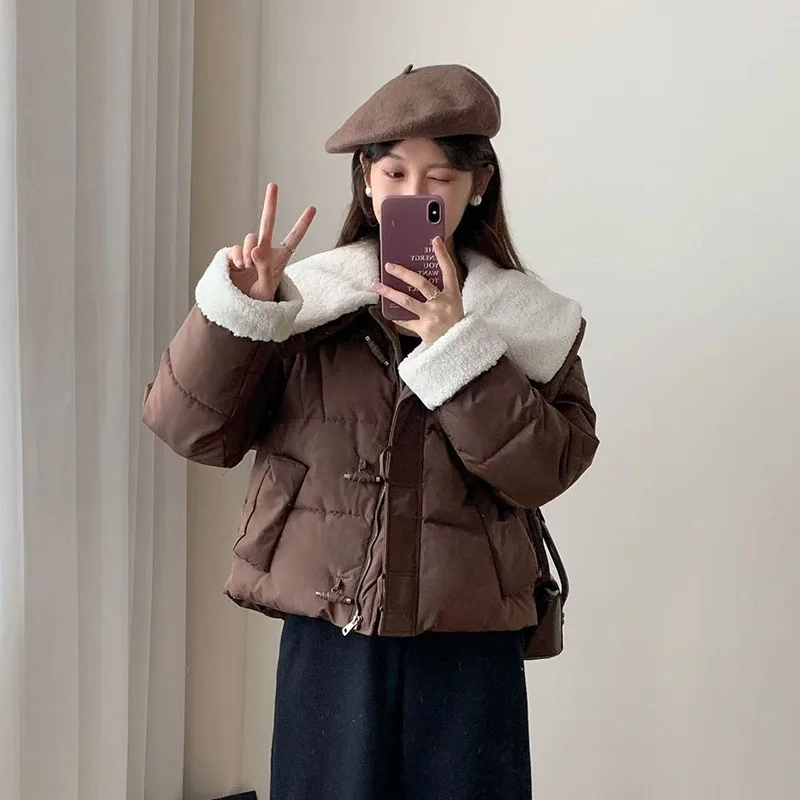 

Fashion Short Padding Jacket Winter Women Cotton Coat Stand Collar Classic Solid Parkas Puff Jackets Casual Sweet All-Match Coat