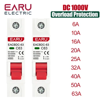 1 adet DC 1000V 1P güneş Mini devre kesici aşırı yük koruması anahtarı 6A 10A 16A 20A 25A 32A 40A 50A 63A MCB fotovoltaik PV