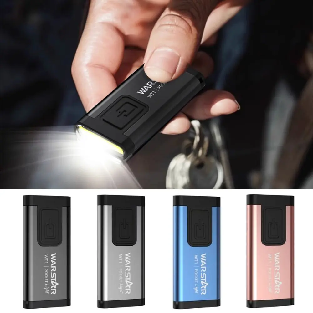 Rechargeable LED Keychain Flashlight 200LM 100dB Buzzer Alarm EDC Flashlight Multifunctional Back Clip Design Mini Torch Light