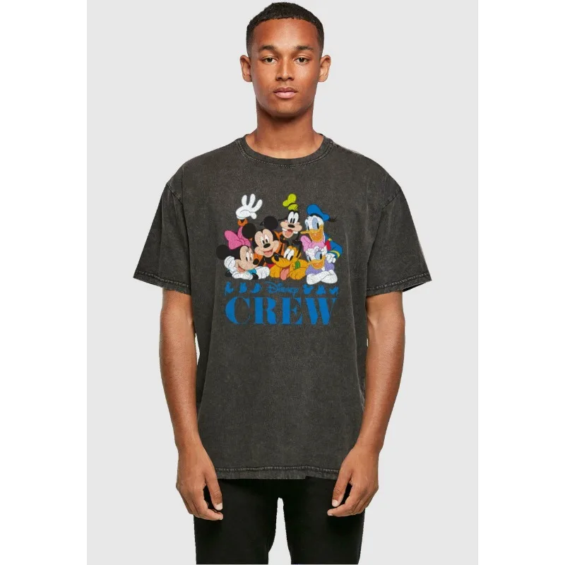 

2025 New Disney Mickey Mouse Friends Cartoon Print Men's Wash T-Shirt Casual Short Sleeve Tees Cotton Men's Clothing