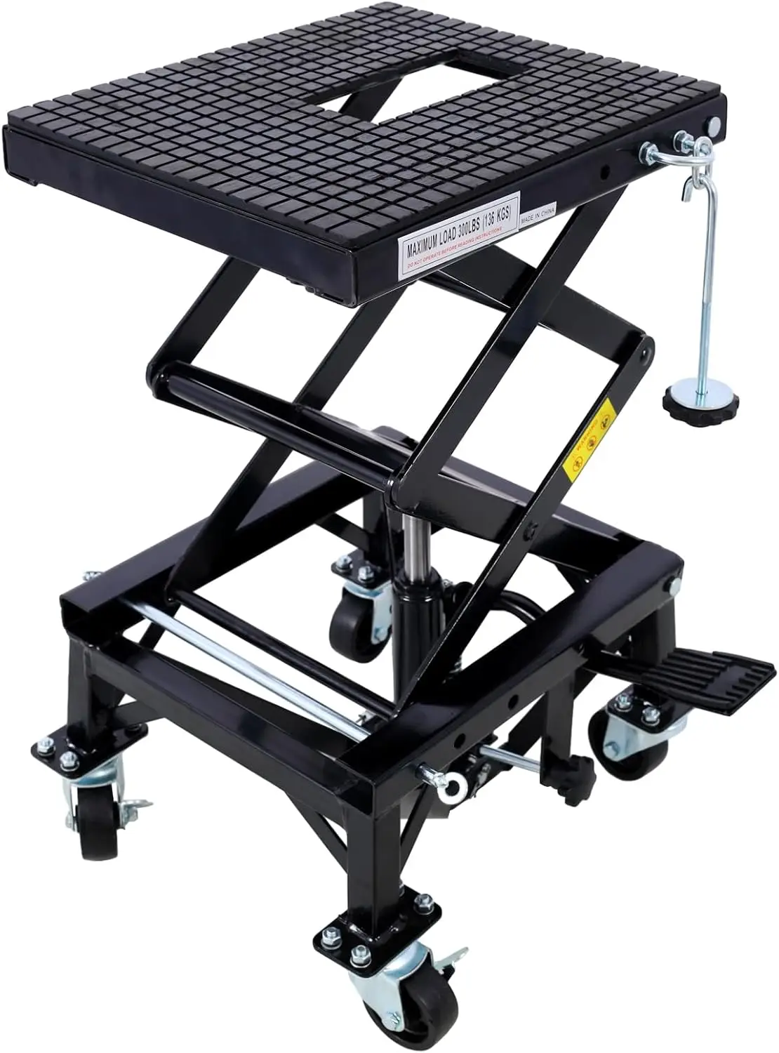 

300 Pounds Hydraulic Motorcycle Lift Scissor Jack 4 Wheels Special Off-Road Frame Pull Car Elevator Lift Repair Frame Jack Stand