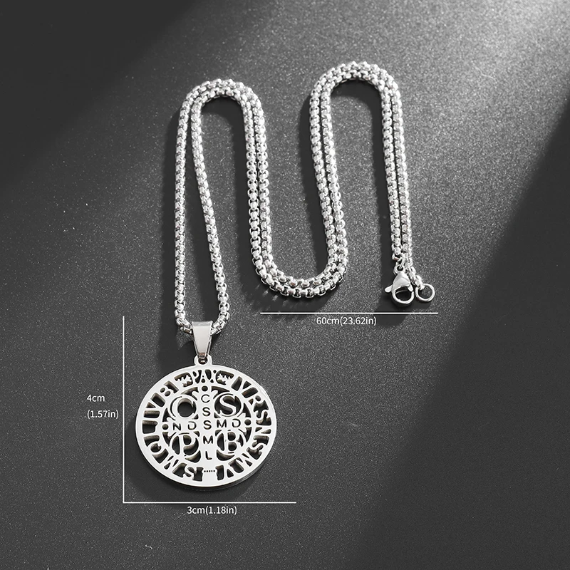 Stainless Steel Catholic Saint Benedict Pendant Christian Cross Necklace Men Women Religious Lucky Amulet Pendant Jewelry