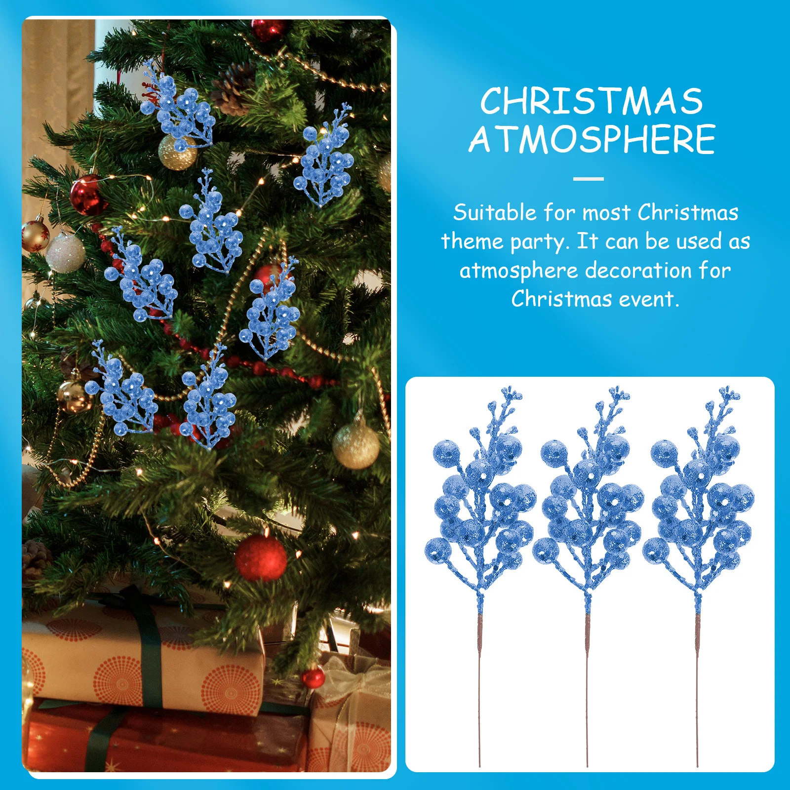 

Artificial Berry Stems Glitter Branches Flowers Christmas Ornaments Decoration for Floral Wreaths