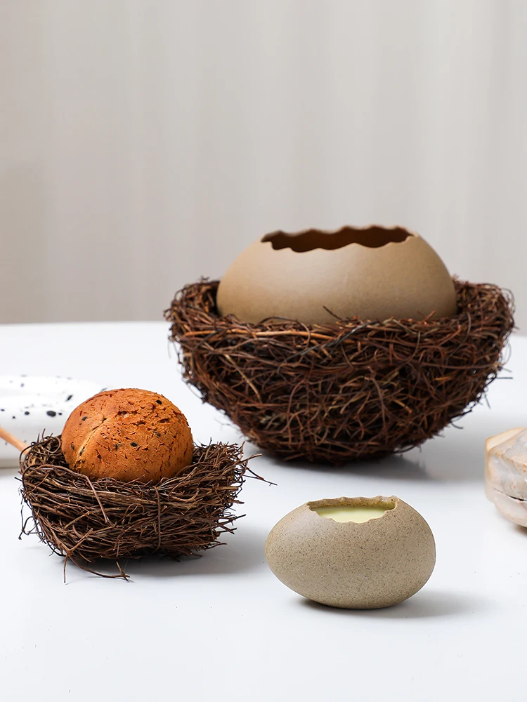 Creative Bird's Nest Ceramic Bowl Egg Shell Dessert Snack Bowl Hotel Restaurant Tableware Abstract Art Dishes Kitchen Utensils