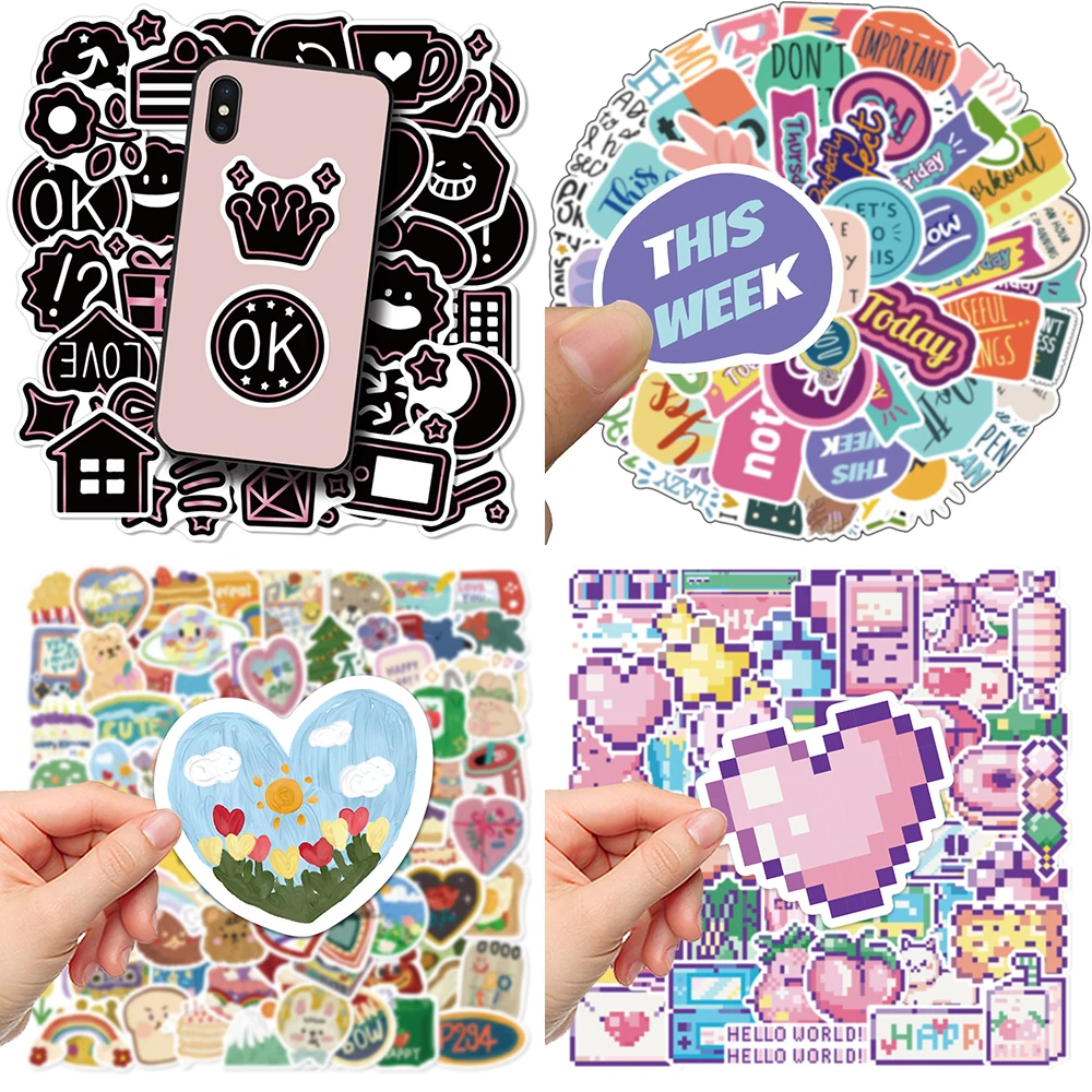 10/30/50PCS Cartoon Pink Stickers Series Creative Pixel Ins Style Graffiti Skateboard Helmet Phone Notebook Decoration Wholesale