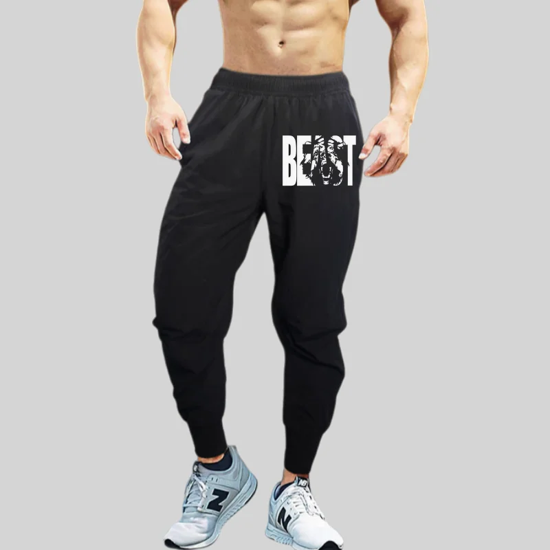 

Мужские длинные брюки премиум-класса из 100% хлопка для спортзала высшего класса, дышащие брюки с эластичной резинкой на талии и шнурком, впитывающие пот