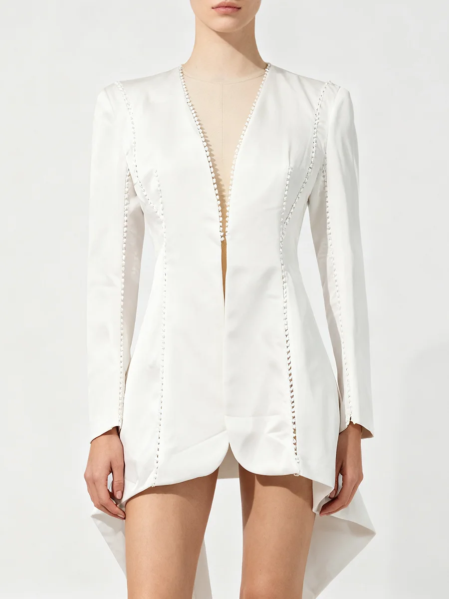 VGH Designer British Style Slimming Hollow Out Jackets For Women Deep V Neck Long Sleeve Autumn Sexy Jacket Female Fashion New