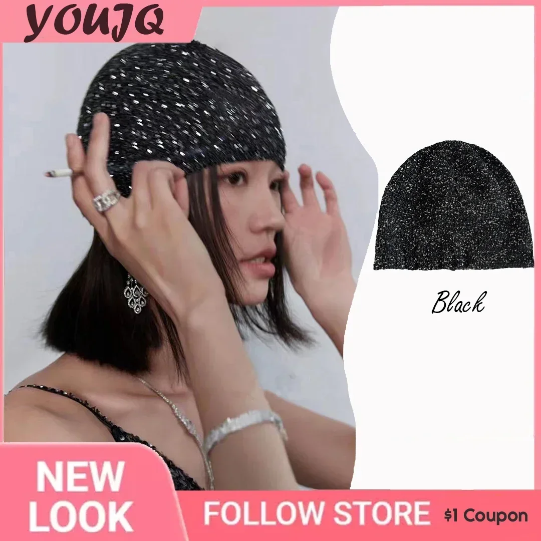 

Y2K Sequin Knitted Beanies Hats For Women Men Winter Skullies Caps Outdoor Windproof Famela Cover Head Cold Caps Ear Hat Bonnet