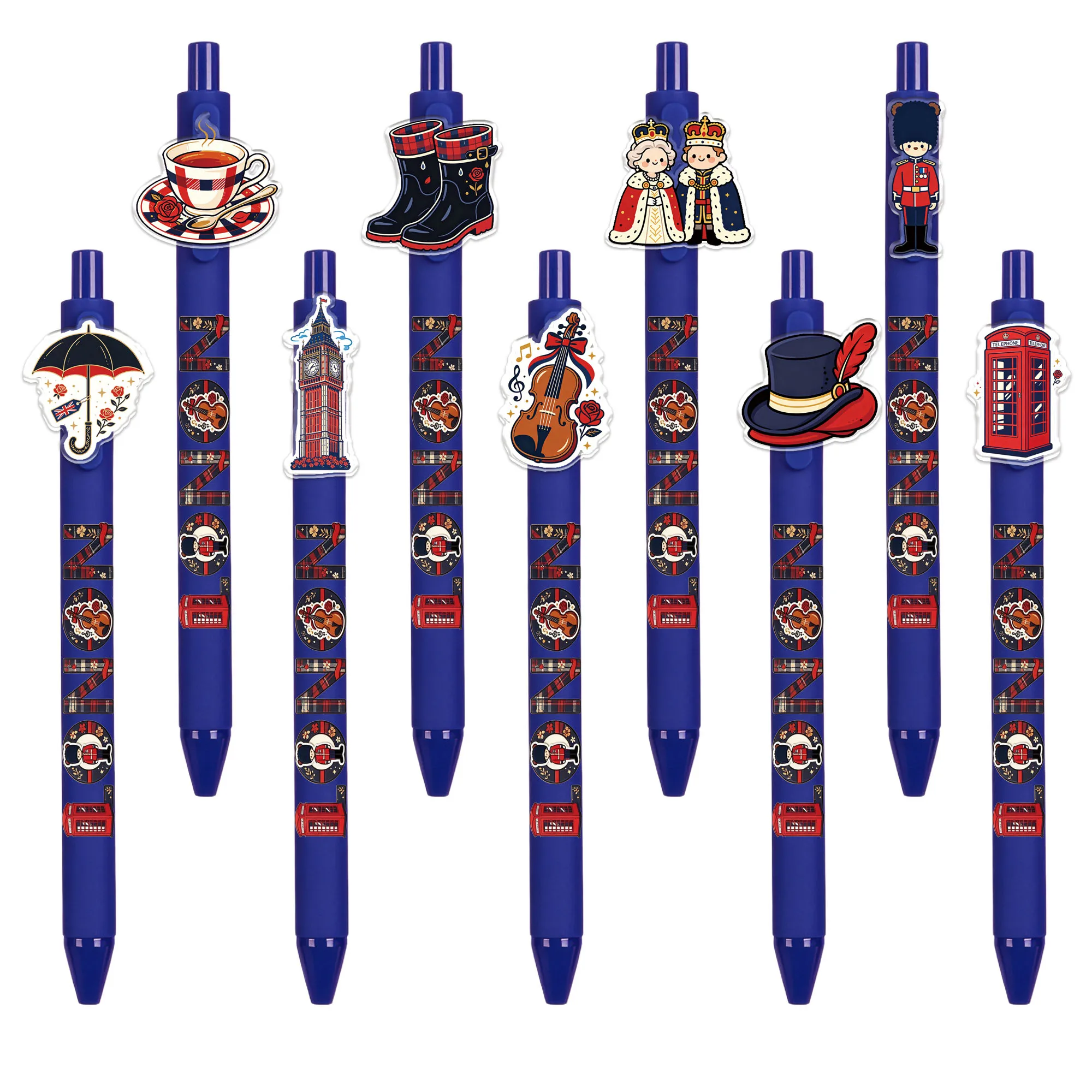 9Pcs/18Pcs British-Style Retractable Ballpoint Pens, Dark Blue Barrel, Smooth Writing Pens, Holiday Gifts, Office Stationery, Random Patterns