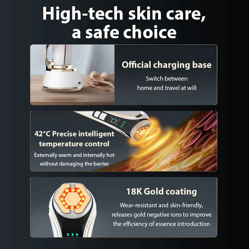 Masażer do twarzy EMS 1200Hz z funkcją liftingu, światłem LED, fototerapią, redukcją zmarszczek, gorącym kompresem, wibracjami, urządzenie anty-aging do pielęgnacji skóry, wielofunkcyjne.