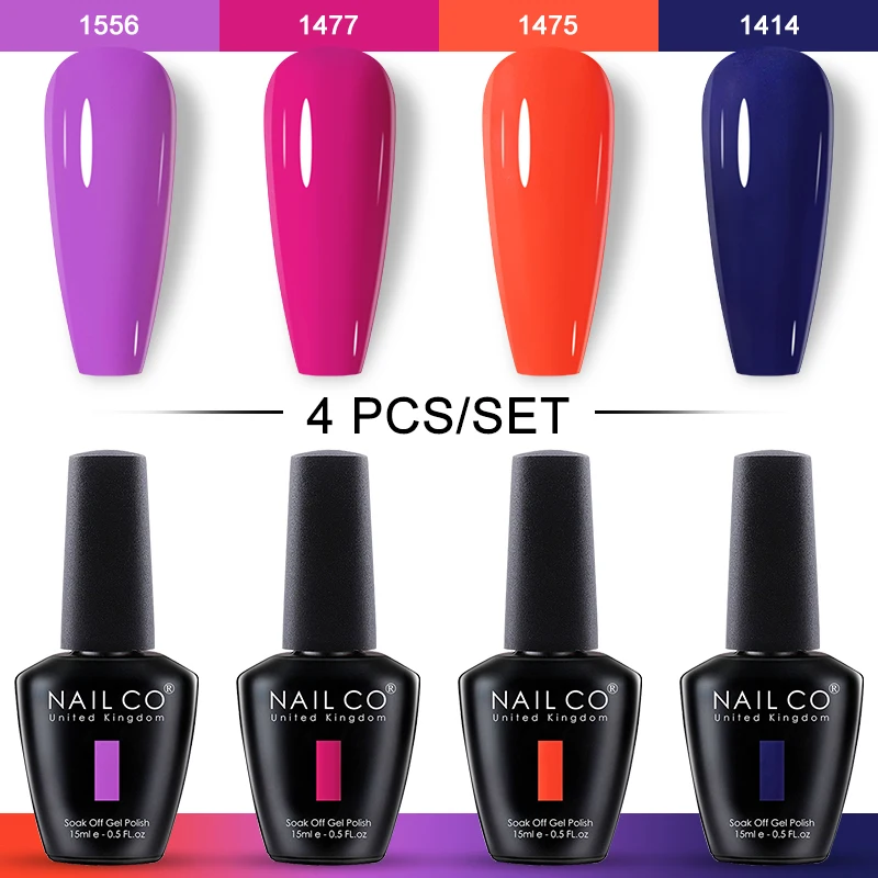 NAILCO 15ml 4pcs/Set Purple Colors Red Gel Nail Polish UV Glitter Gel Nail Lakiery Esmalte Need Top Base Nails Art Design Vernis