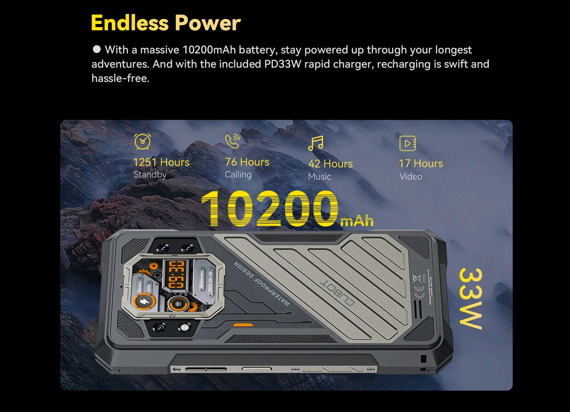 هاتف Cubot KingKong X الوعرة، شاشة Helio Dimensity 7050 120 هرتز 6.58 بوصة، هاتف ذكي رفيع للغاية بقدرة 10200 مللي أمبير في الساعة NFC 5G ثلاثي المقاوم #3