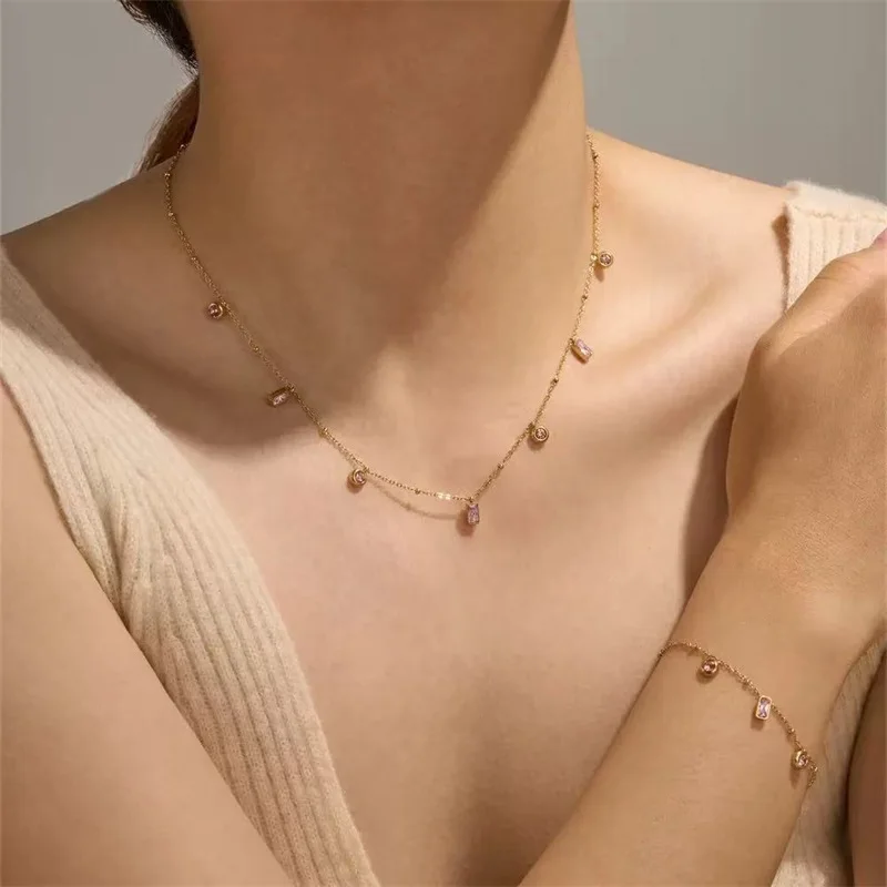 GANPUP 316L Edelstahl Goldfarben Sterne Halskette Armband Set für Frauen Statement Metall Textur Wasserdichter Schmuck Geschenk – Detail 7