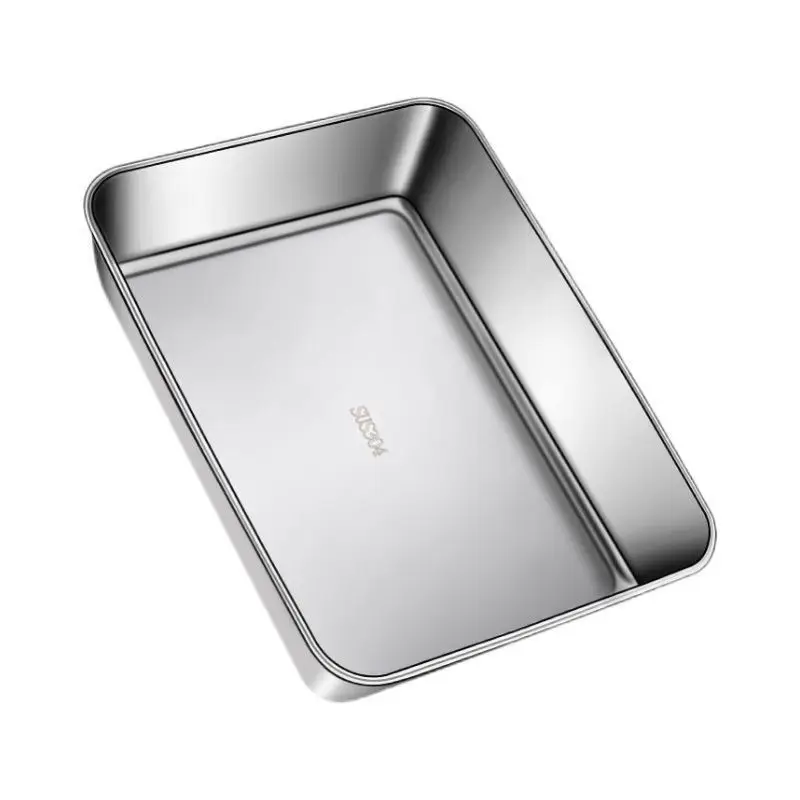 Thickened 304 Stainless Steel Tray, Deep Food Storage Container, Multi-use Plate for BBQ, Steaming, Commercial Kitchen