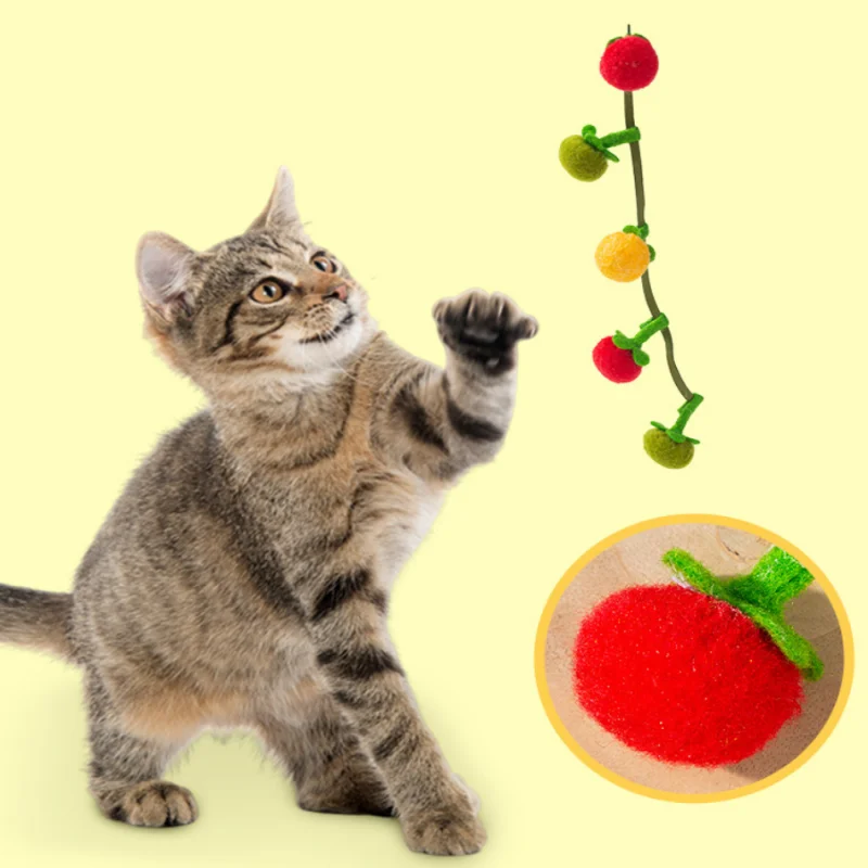 Interactive Kitten Self Play Toy Tomato Shaped String Cat Teaser with Bell Durable Essential Pet Supplies for Cat Boredom Relief