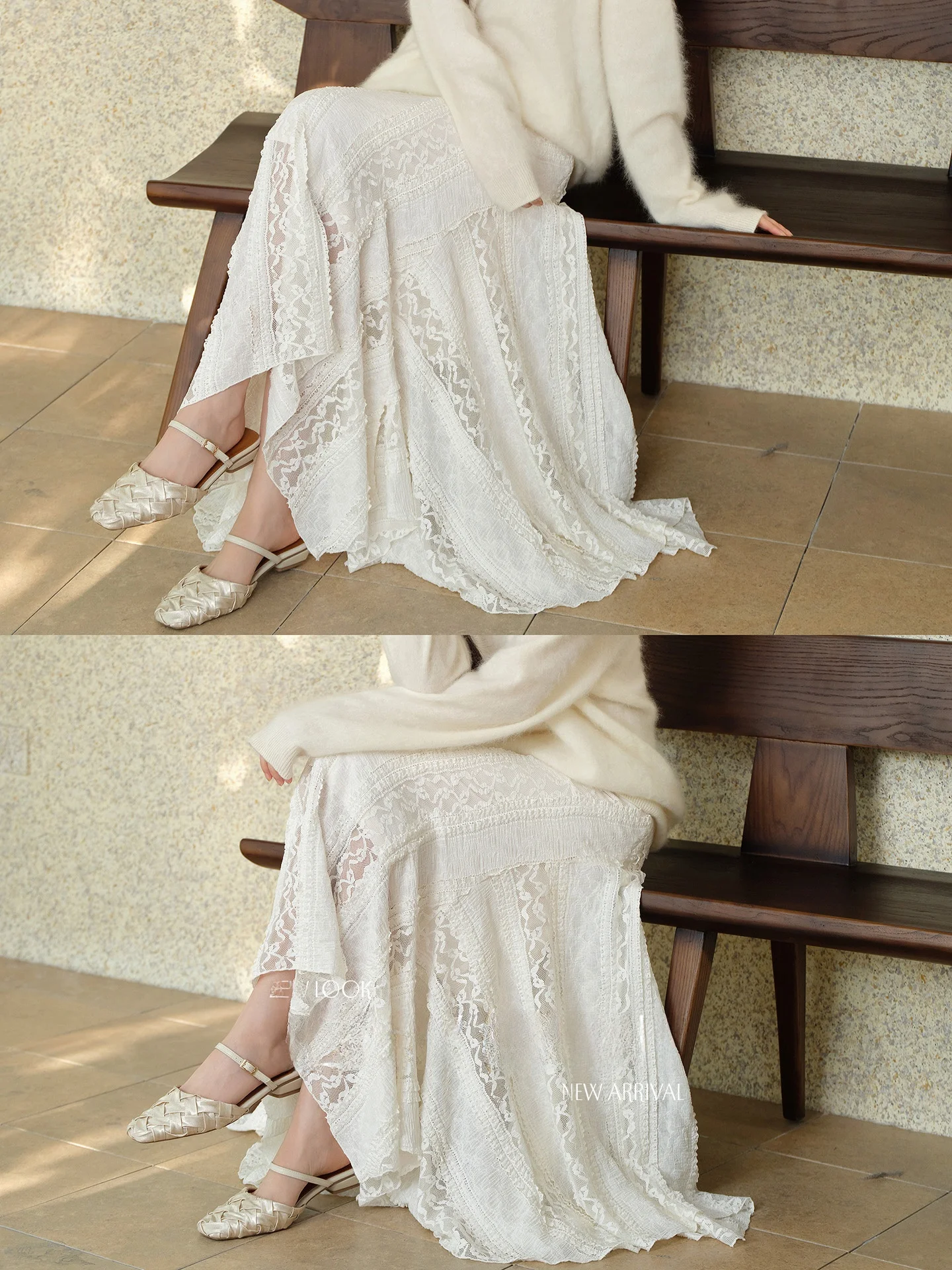 

Spybunny Mid-Waist A-Line Skirt Lace Panel Asymmetrical Hemline Women's Spring Fashion Slimming Design Polyester Fiber