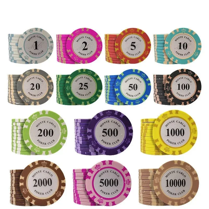 100pcs Clay Poker Chip Set Casino Coins Poker 40x3.3mm Metal Entertain Coins Dollar Monte Carlo Chips Poker Club Accessories