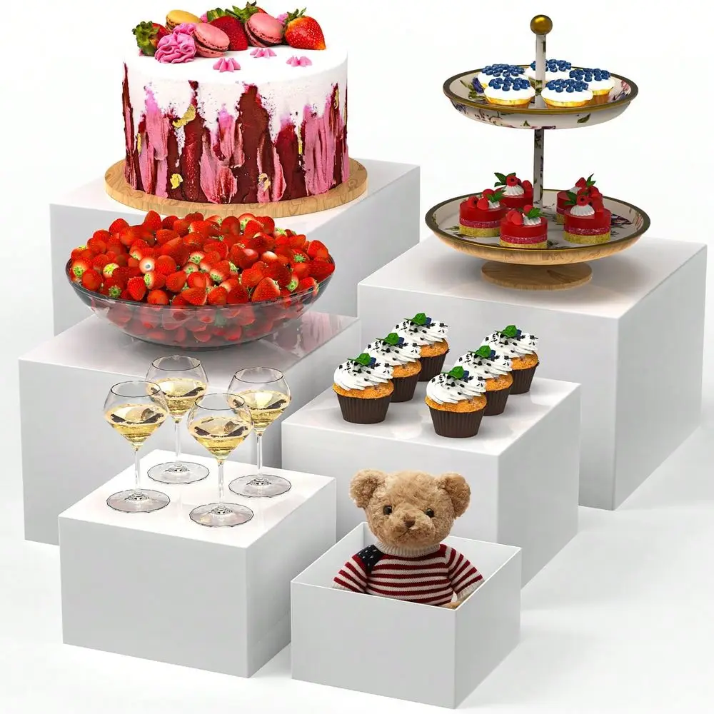 

PCS Buffet Risers, Large Food Risers For Buffet Table, Display Stand Shelf For Party, Catering, Jewelry Collectibles, White Plas