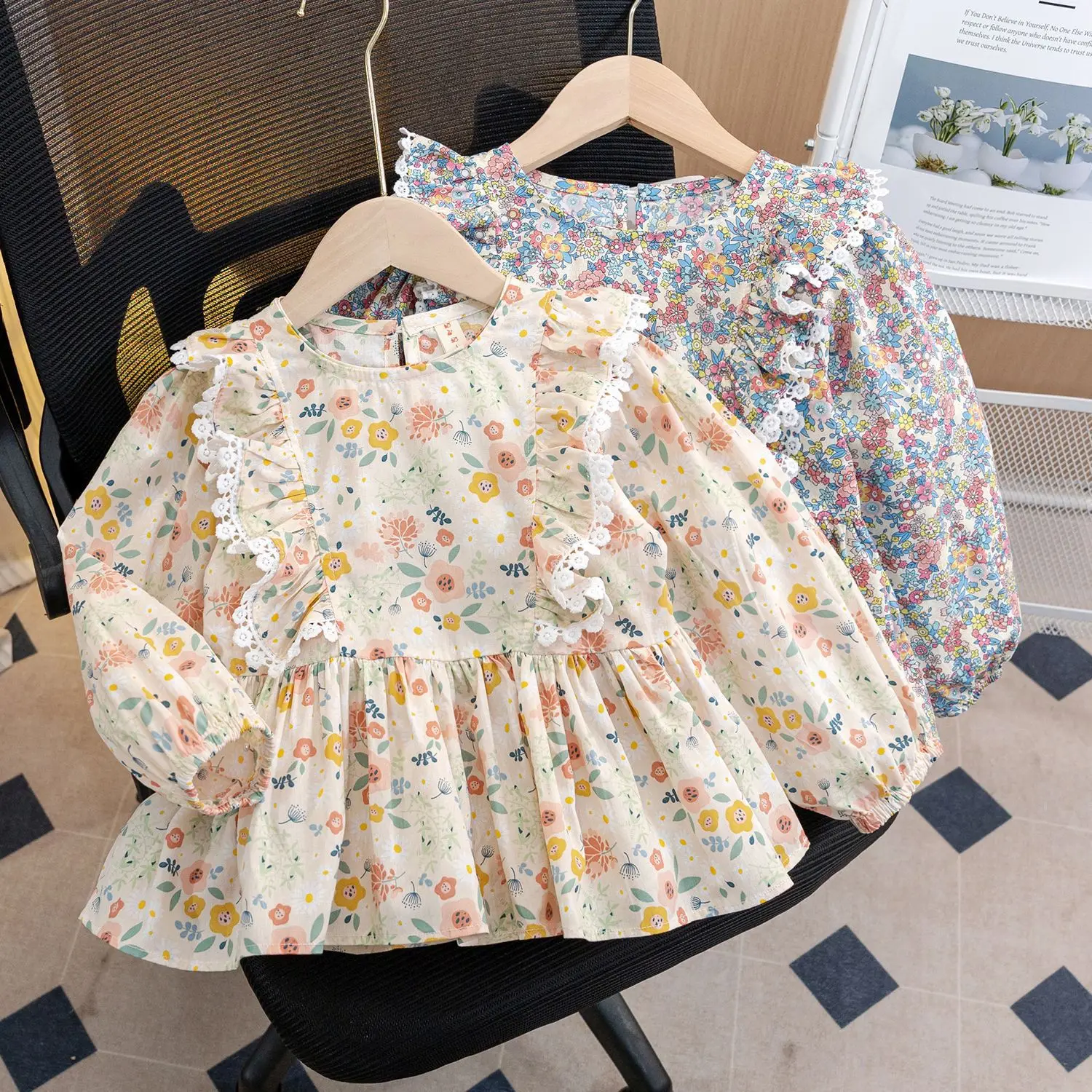 

Girls Floral Shirt 2025 Spring New Children's Foreign Style Shirt Spring and Autumn Baby Girl Fashionable Two-piece Set