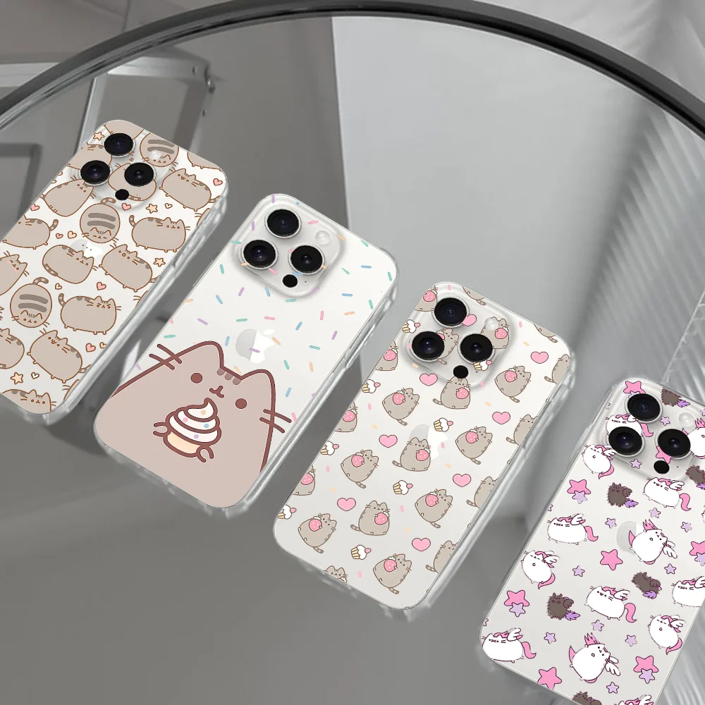 

Lovely Pusheens Clear Phone Case For Iphone 16 15 11 13 14 Pro Max 7 8 Plus X Xr Xs Max Se2020 12mini Transparent Cover