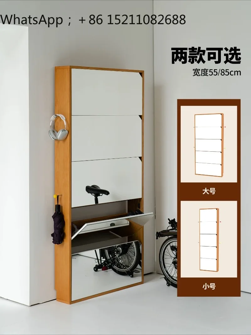 SCY entrance ultra-thin shoe cabinet medieval home entrance foyer shoe cabinet with full-length mirror storage cabinet