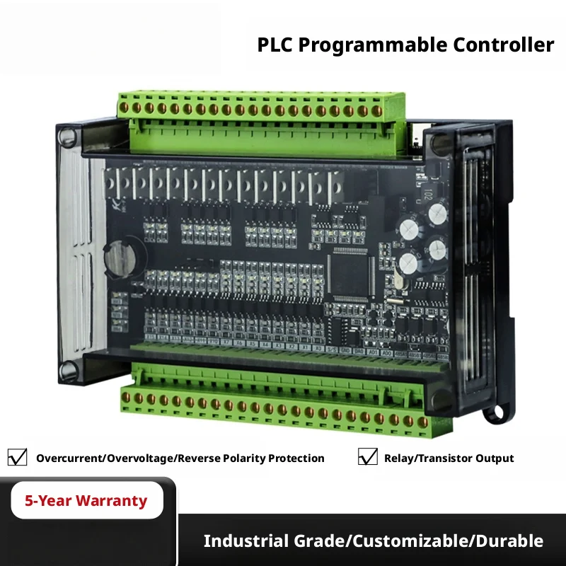PLC Controller, 24V DC, Optically Isolated I/O, 5A Relay, -40~+85°C, Encoder/RTC/Analog Inputs
