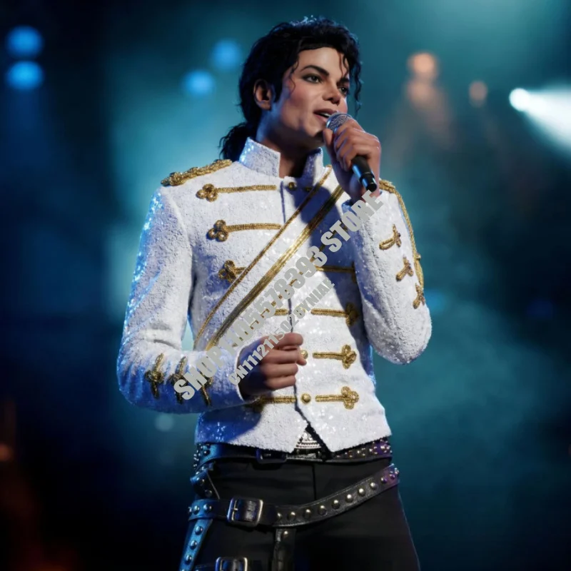

Modern Michael Jackson Sequined Performance Outfit New Men's Banquet Guest Band Rock Singer Costume Stand Up Collar Jacket