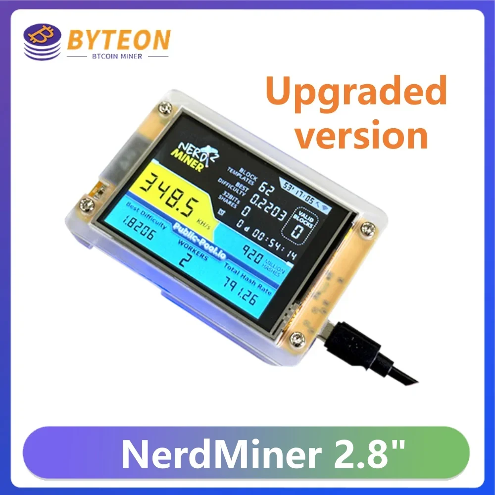 

NerdMiner V2 pro 54K/S 2,8-дюймовый интеллектуальный дисплей Crypto Solo Lottery nmminer mini Bitcoin Miner BTC ESP32-2432S028R