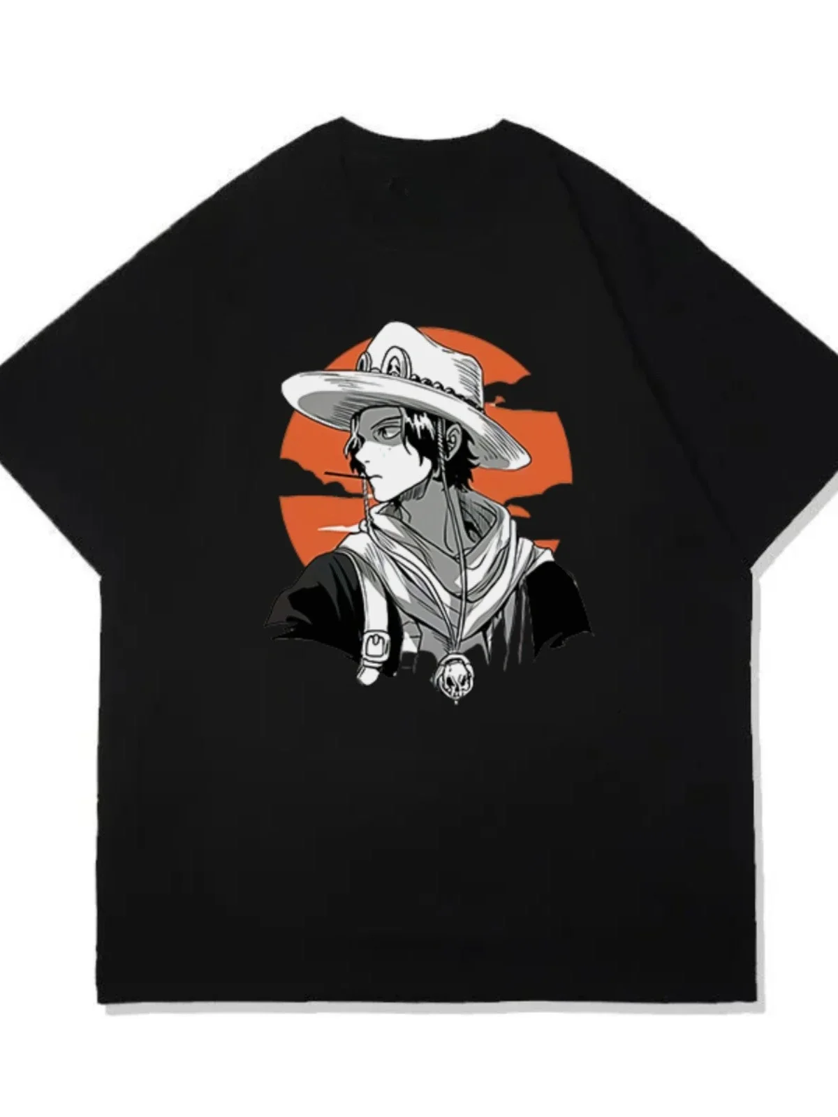 قطعة واحدة Ace تي شيرت الرجال قصيرة الأكمام القطن الثقيل الرسوم المتحركة الصيف هونغ كونغ نمط فضفاض ومتعدد الاستخدامات الاتجاه نصف كم