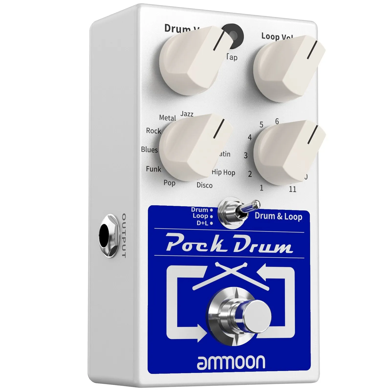 ammoon PockDrum Drum & Loop Guitar Effect Pedal 3 Modes 11 Drum Styles 11 Rhythm Types Built-in Looper Max. 20min