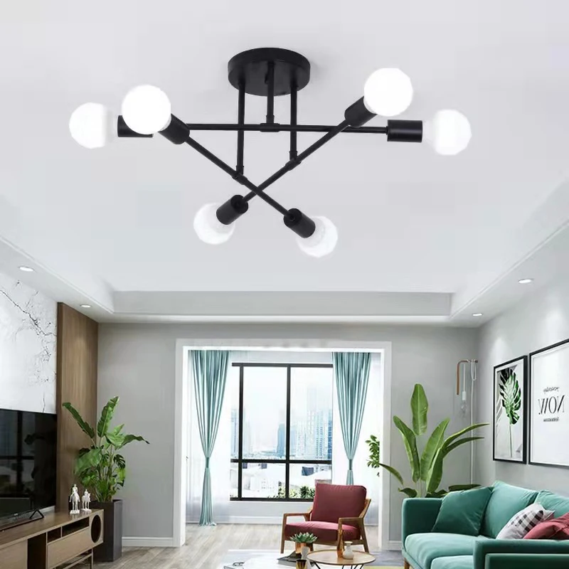 1Pc modern Nordic 6-light ceiling light, E27 bulb base, living room, bedroom, study branch pendant light (without bulb)