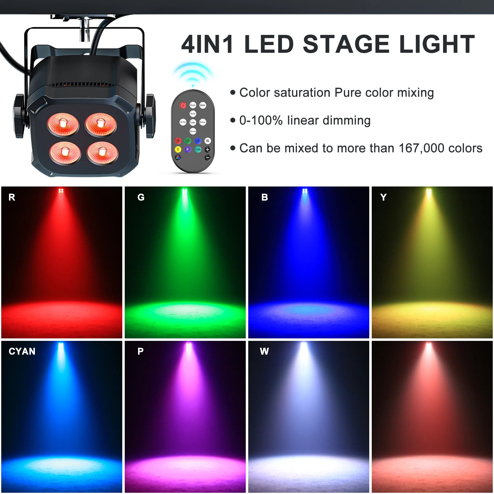 4PCS/SET LED Par Lights RGBWYP+CYAN Stage Effect Lighting Projector DJ Party Lights for Disco KTV Wedding Holiday Bar Club