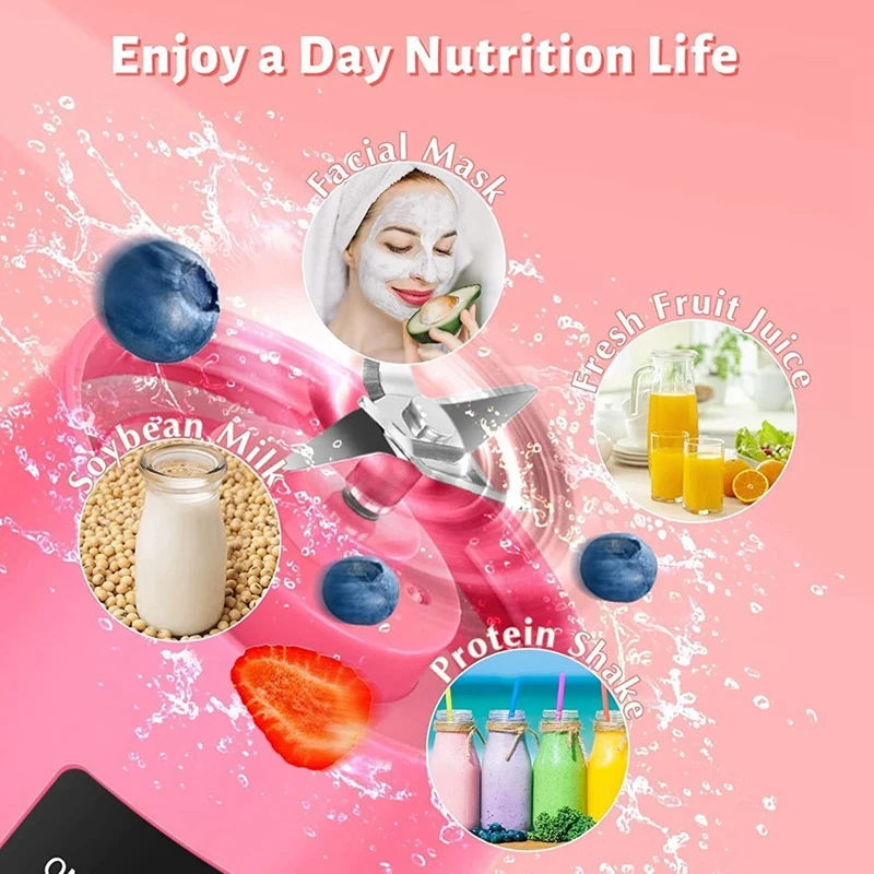 Portable Blender Mini Blender For Shakes And Smoothies USB 380Ml Traveling Fruit Juicer Cup With 6 Blades-AT35