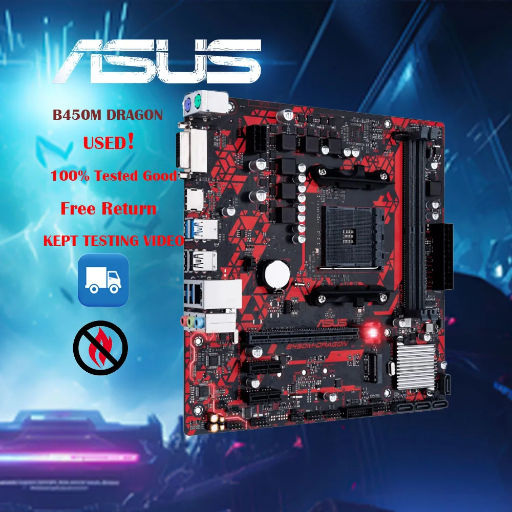 

ASUS B450M DRAGON Motherboard AMD B450 AM4 DDR4 M.2 mATX USB 3.2 DVI HDMI