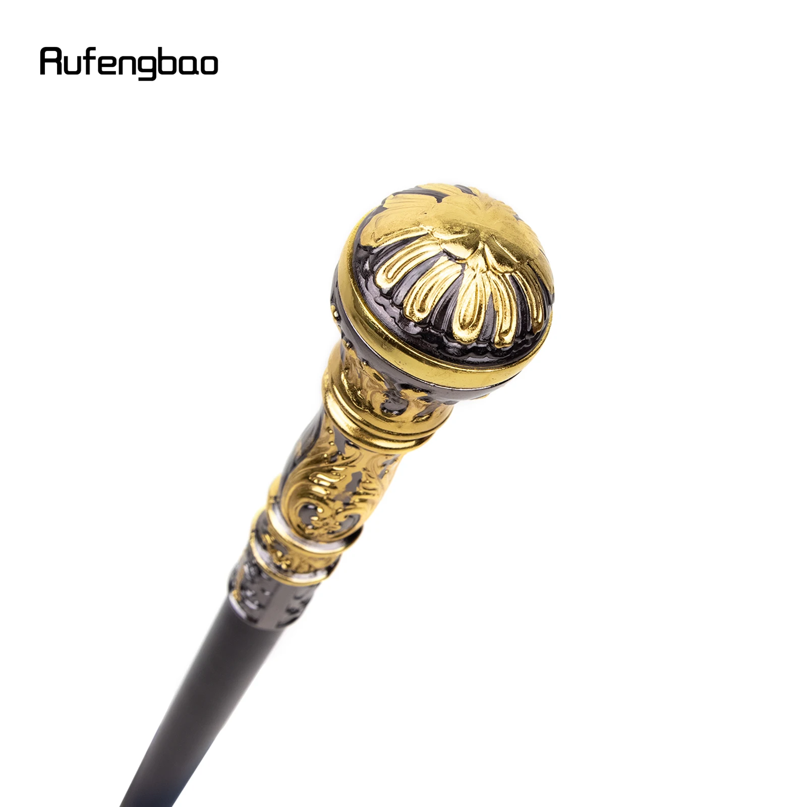 Goldener schwarzer Luxus-Gehstock mit rundem Griff und versteckter Platte, Selbstverteidigung, modischer Gehstock, Platte, Cosplay, Crosier-Stick, 93 cm