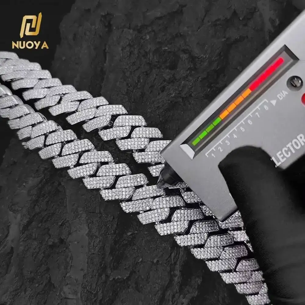 Miami Cuban Link Moissanite Hip Hop Chain 925 Sterling Silver VVS Diamond Necklace Shiny Jewelry