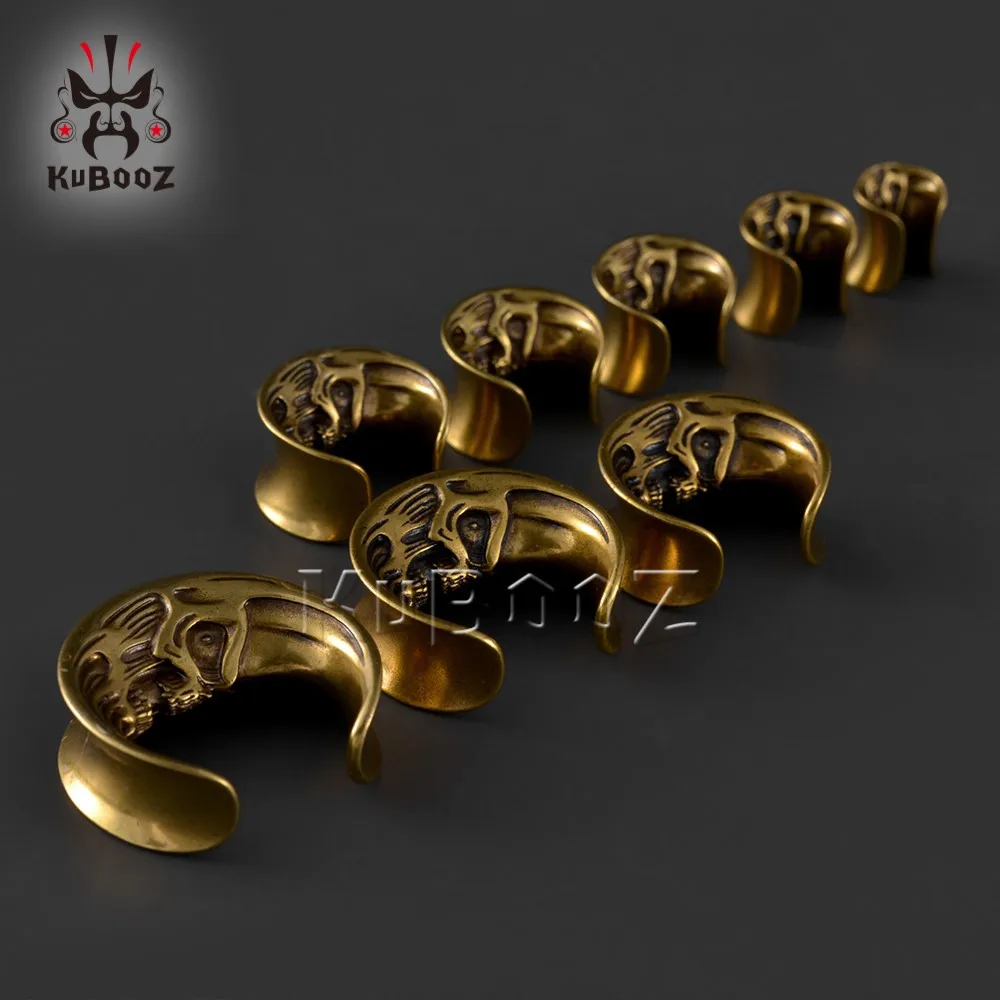 KUBOOZ Unique Copper Skeleton Ear Tunnels Gauges Plugs Notches Piercing Expander Stretchers Earrings Body Piercing Jewelry 2PCS